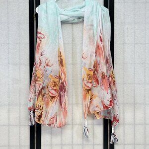 Tickled Pink Sheer Desert Floral Scene Mirror Image Scarf Wrap Rectangular Large
